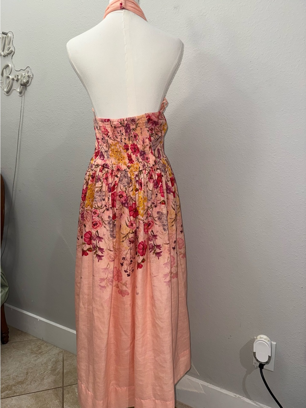 Let Me Be Florentine Halter Midi Dress M FLORAL Anthropologie Peach like color - Picture 6 of 8
